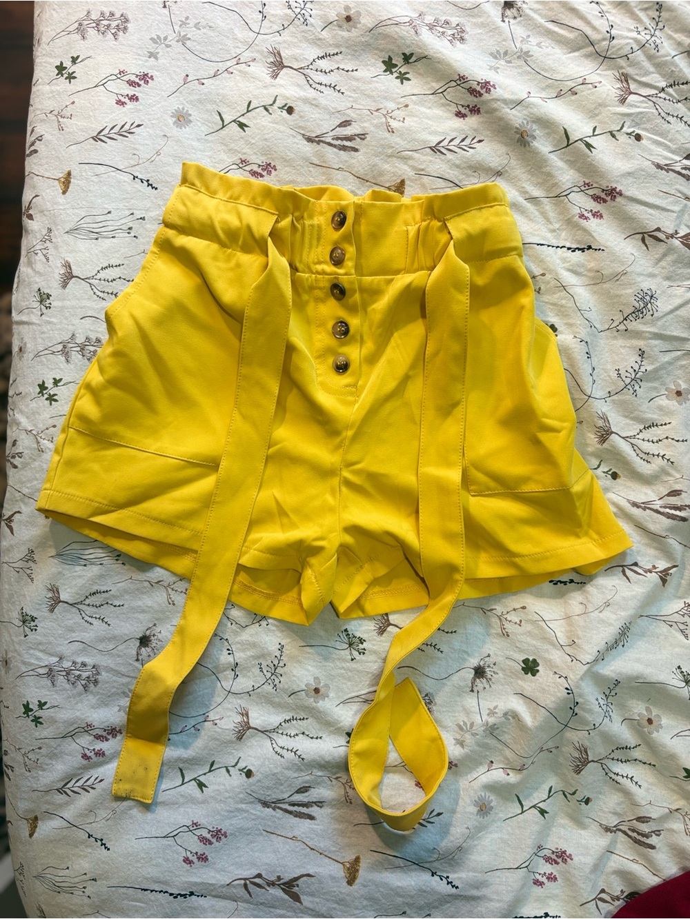 Revamped Bright Yellow High-Waist Paperbag Tie-Belt Shorts